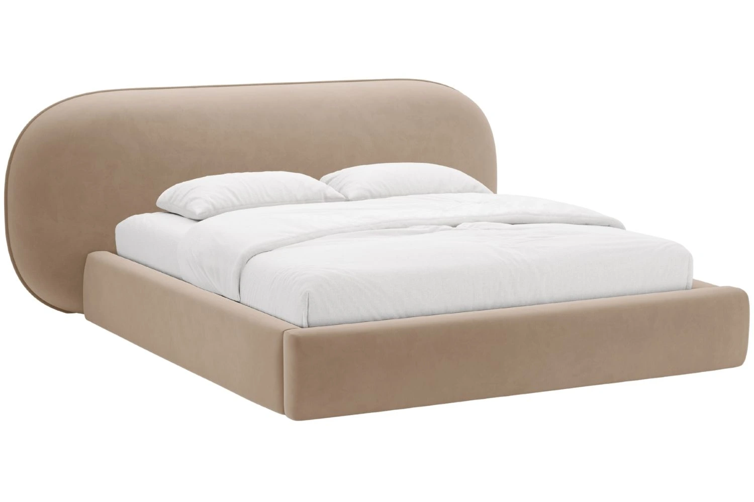 Micadoni Tmavě béžová sametová dvoulůžková postel Ovalo 180 x 200 cm s úložným prostorem