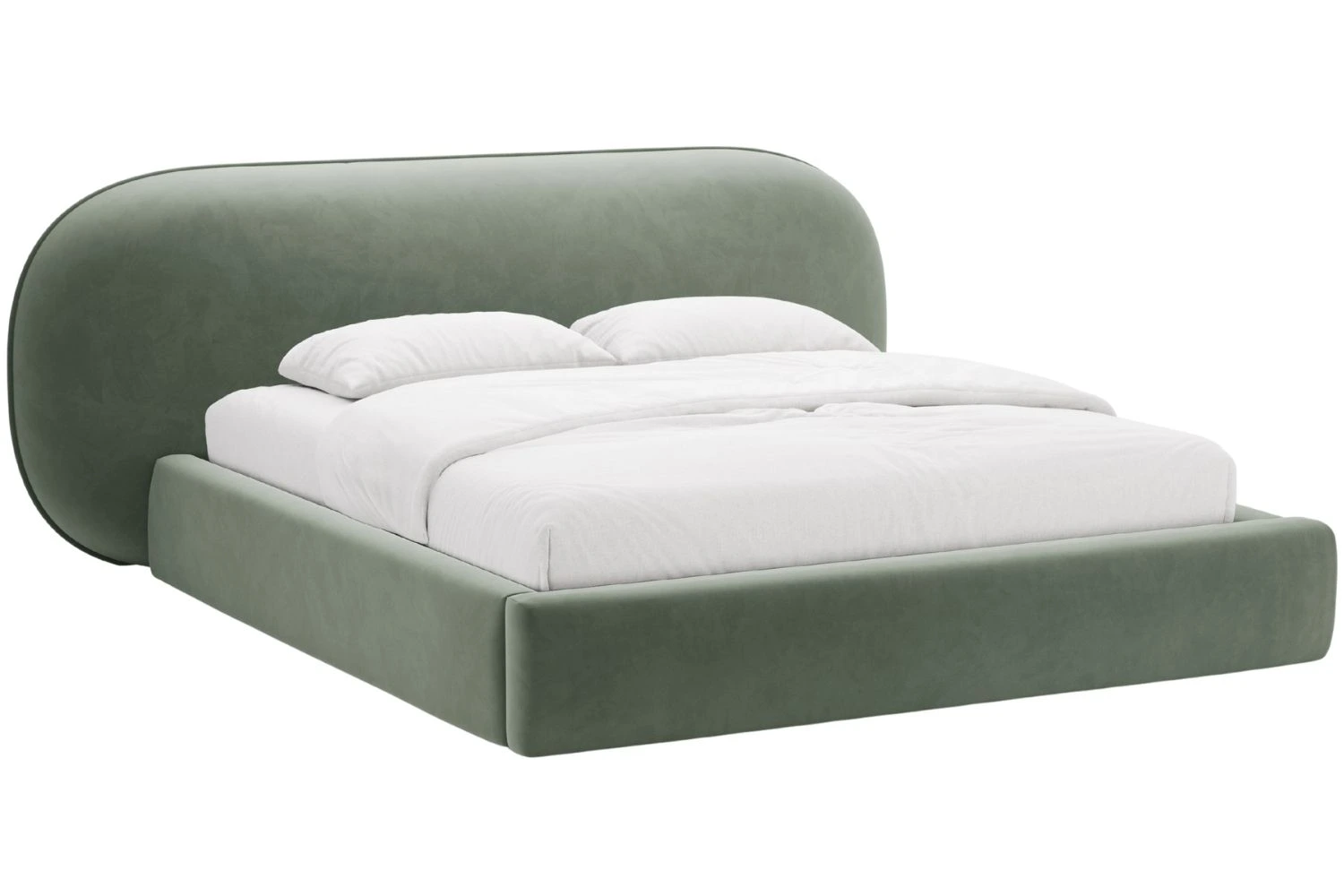 Micadoni Zelená sametová dvoulůžková postel Ovalo 180 x 200 cm s úložným prostorem