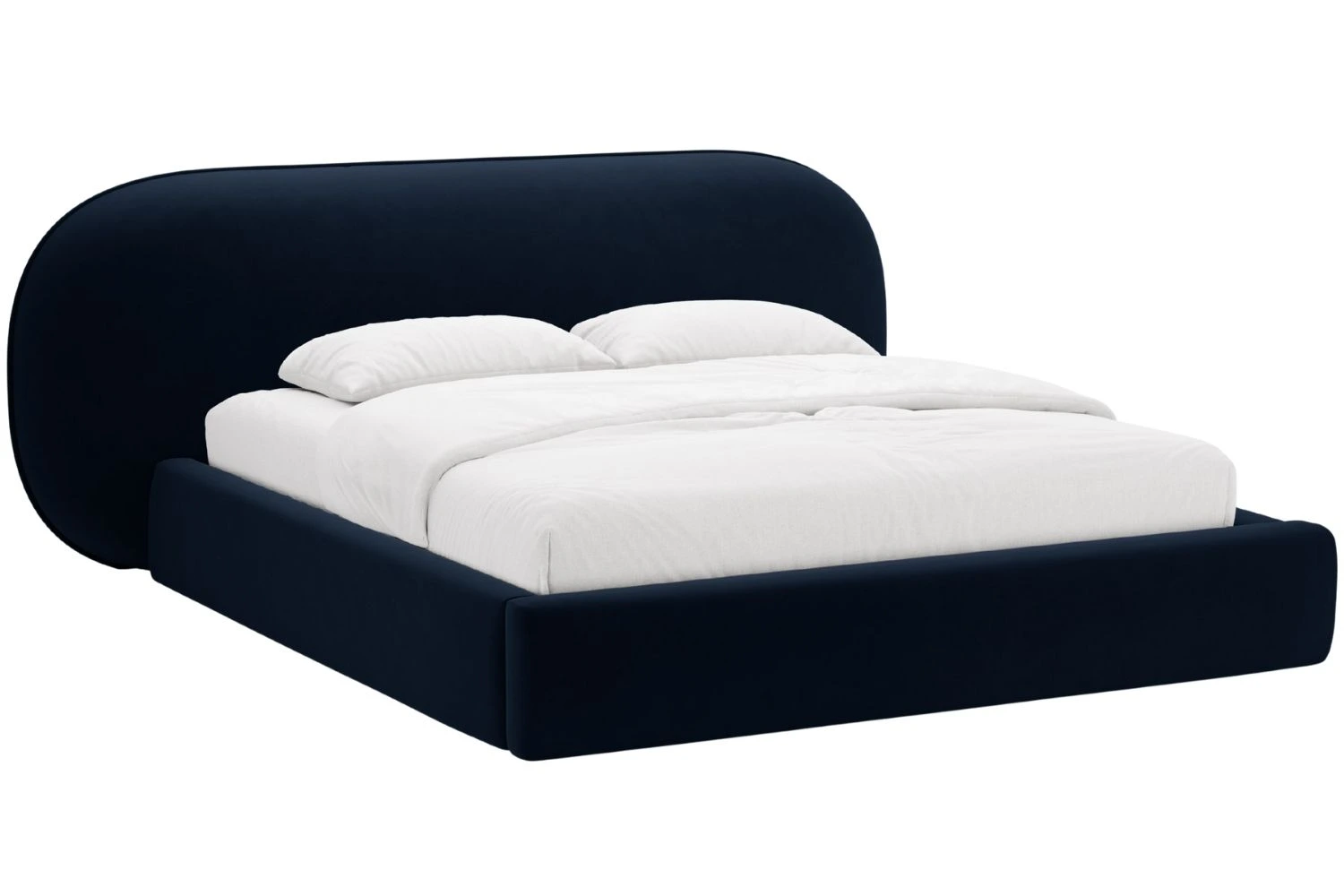 Micadoni Královsky modrá sametová dvoulůžková postel Ovalo 180 x 200 cm s úložným prostorem