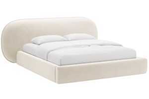 Micadoni Béžová sametová dvoulůžková postel Ovalo 180 x 200 cm s úložným prostorem