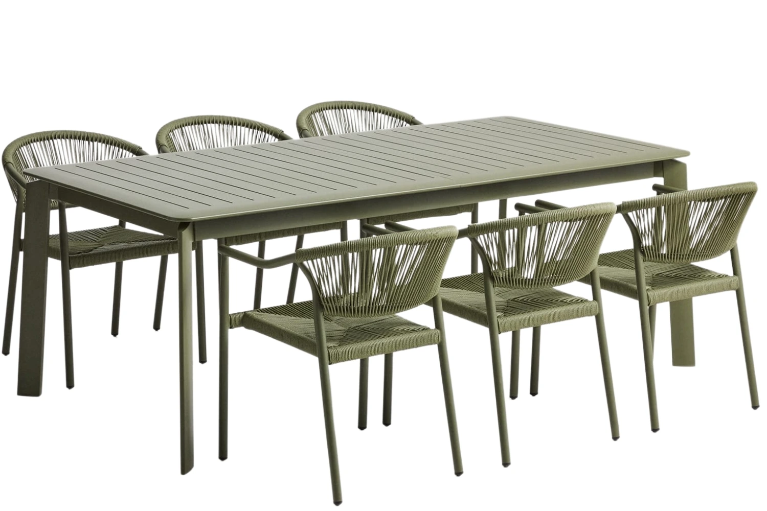 Kave Home Zelený zahradní set stolu Brela a šesti židlí Livadia