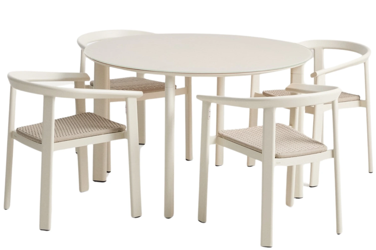 Kave Home Krémový zahradní set kulatého stolu a šesti židlí Erice