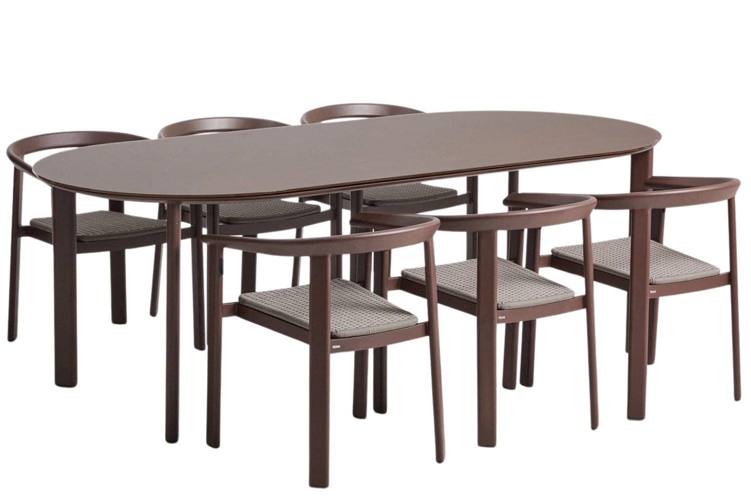 Kave Home Hnědý zahradní set oválného stolu a šesti židlí Erice