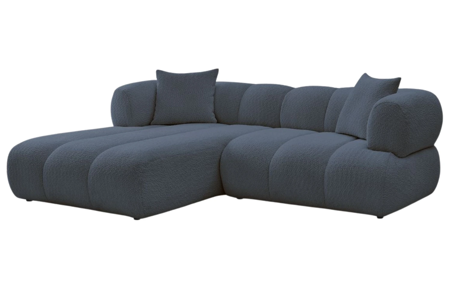 Bobochic Paris Tmavě modrá bouclé rohová pohovka Pamira 253 cm