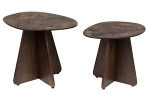 White Label Set dvou hnědých keramických odkládacích stolků NAUT 53 x 39 cm