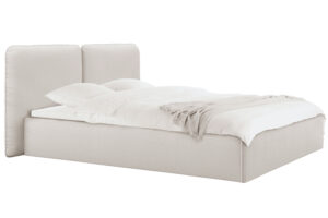 noo.ma Béžová čalouněná dvoulůžková postel Melu 180 x 200 cm s úložným prostorem