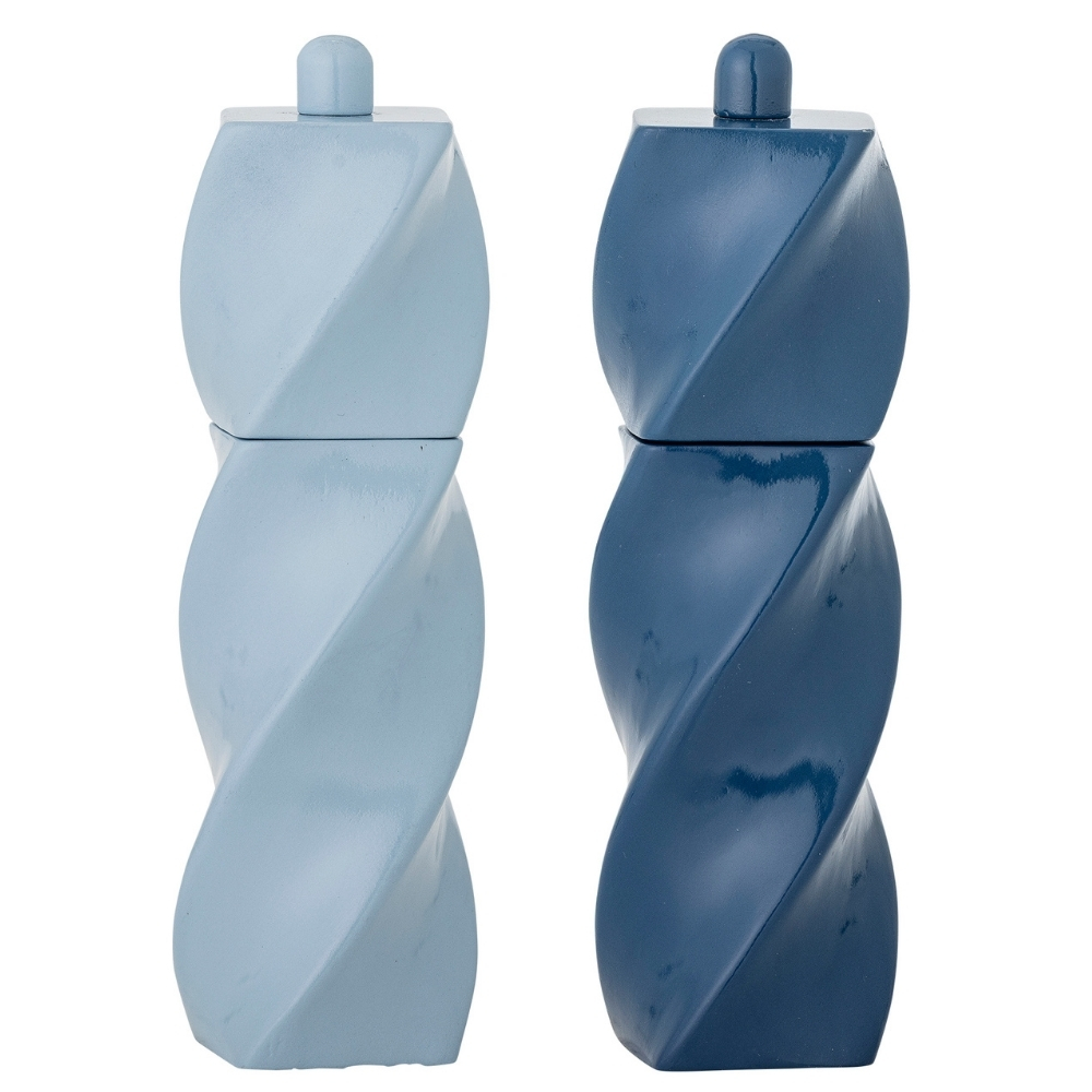 Bloomingville Modrý dřevěný set slánky a pepřenky Riley