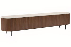 Miotto Ořechový TV stolek Tracino 200 x 40 cm s dekorem travertinu