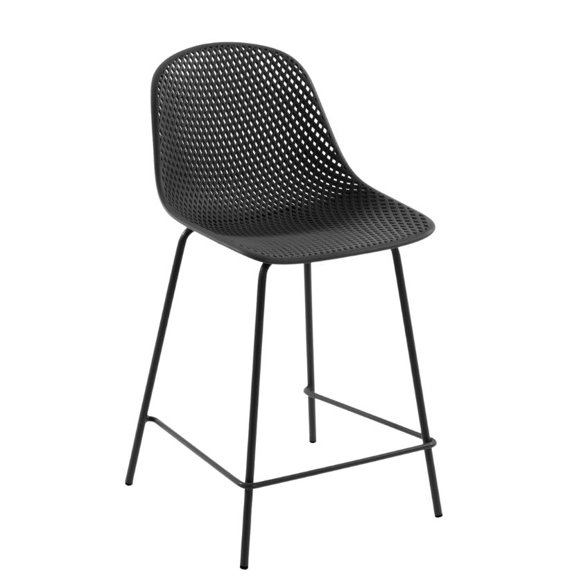 Kave Home Tmavě šedá plastová barová židle Quinby 65 cm
